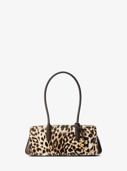 Michael Kors Laila Small Leopard Print Calf Hair Shoulder Bag BURNT KHAKI