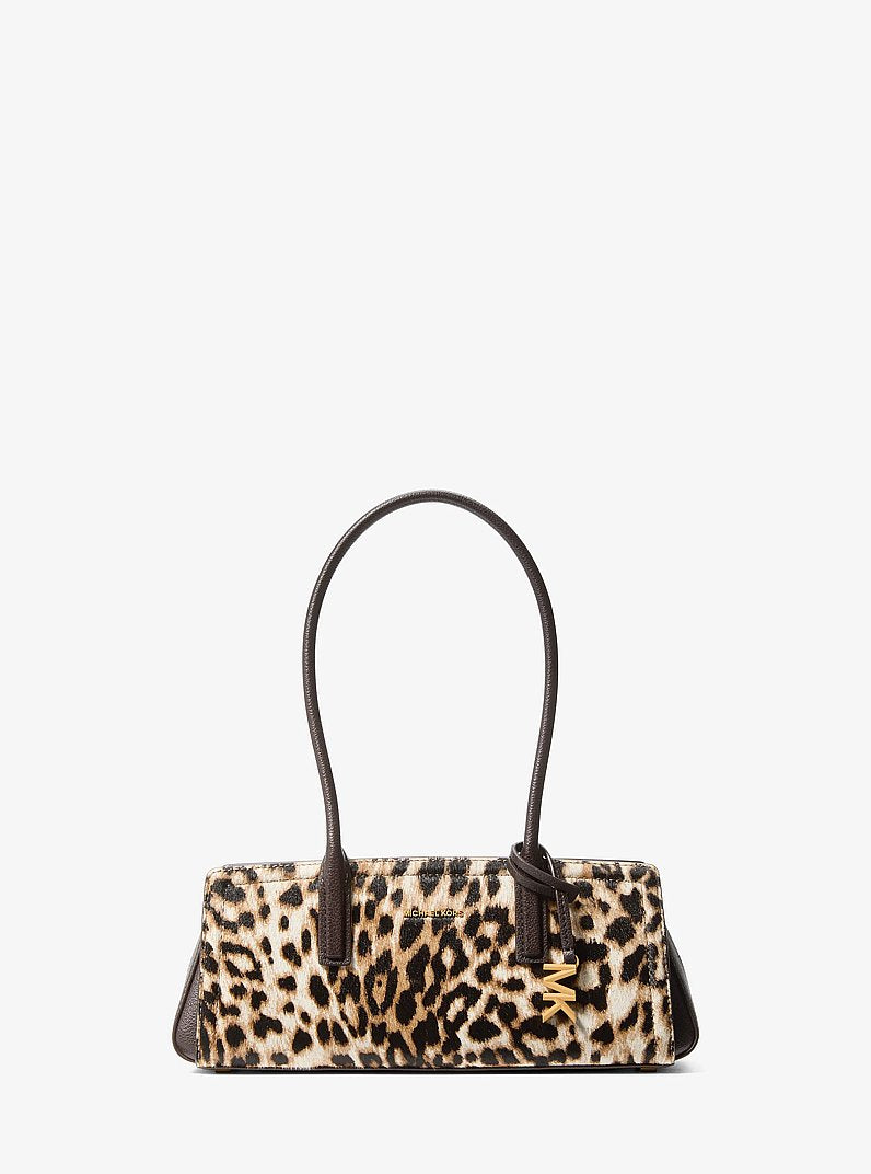 Michael Kors Laila Small Leopard Print Calf Hair Shoulder Bag BURNT KHAKI