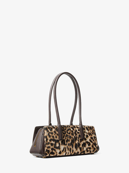 Michael Kors Laila Small Leopard Print Calf Hair Shoulder Bag BURNT KHAKI