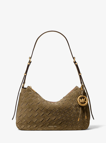 Michael Kors Nolita Medium Hand-Woven Suede Shoulder Bag LODEN