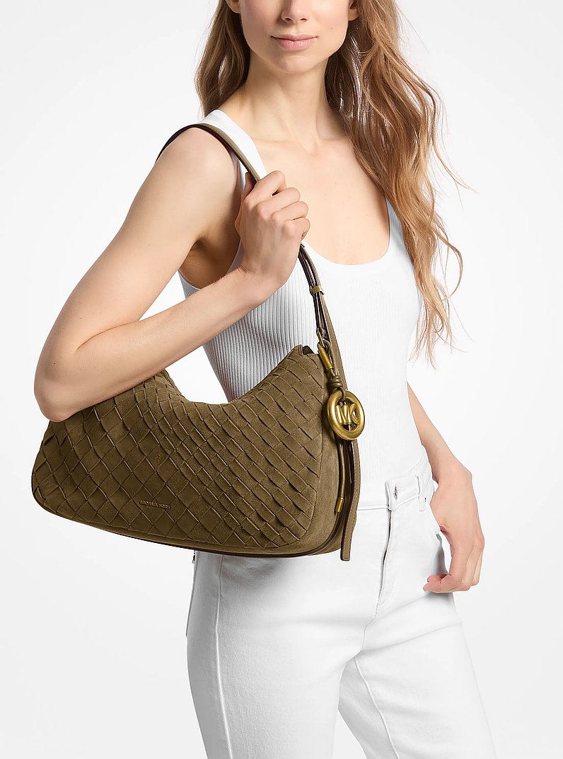 Michael Kors Nolita Medium Hand-Woven Suede Shoulder Bag LODEN