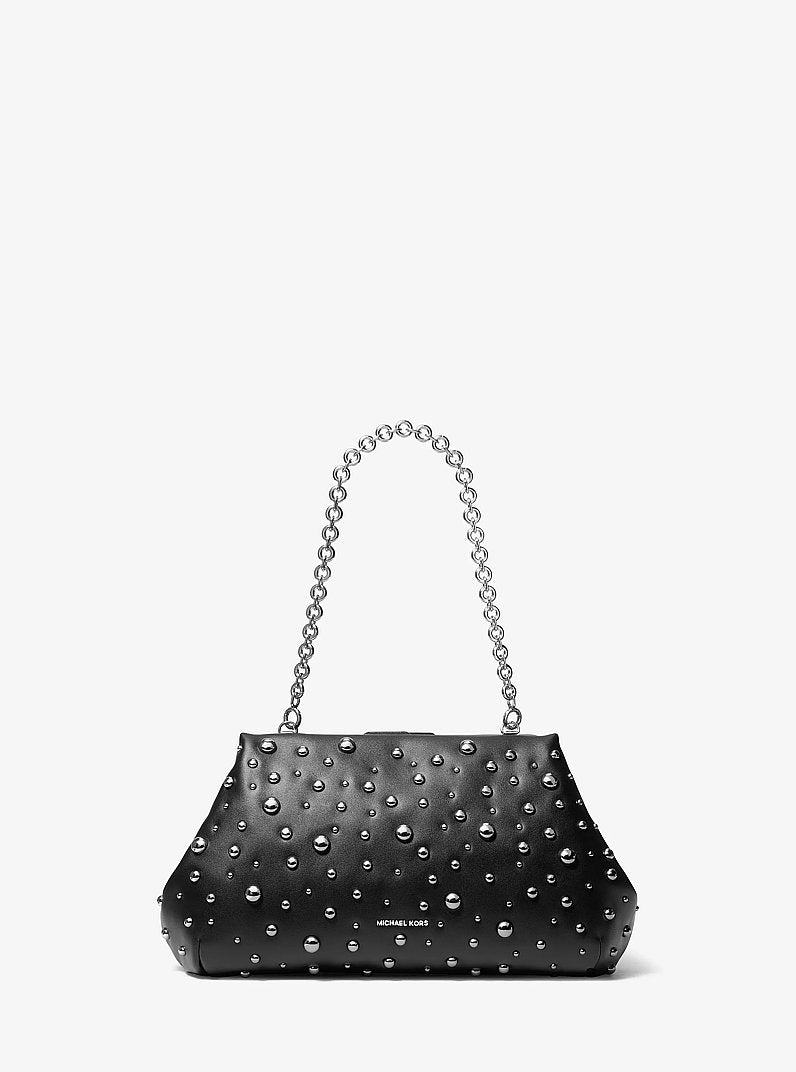 Michael Kors Goldie Large Studded Leather Clutch BLACK