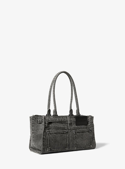 Michael Kors Hamilton Small Washed Denim Satchel GRAPHITE