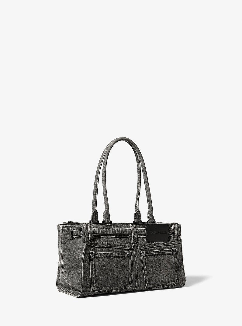Michael Kors Hamilton Small Washed Denim Satchel GRAPHITE