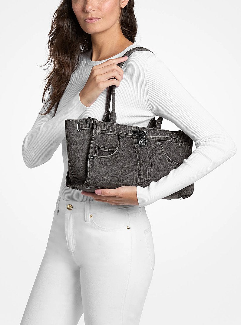 Michael Kors Hamilton Small Washed Denim Satchel GRAPHITE