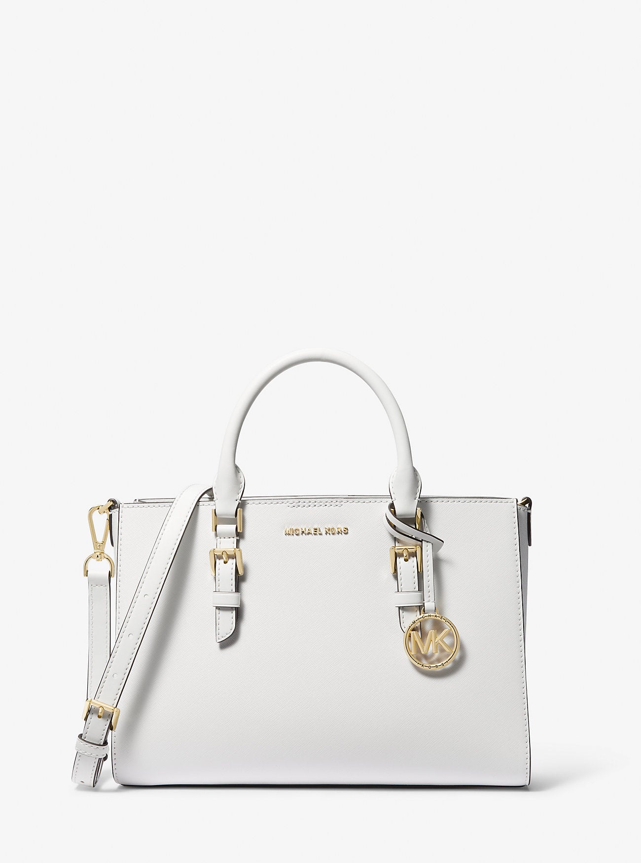 Sally Medium 2-in-1 Saffiano Leather and Logo Satchel Optic White Optic White