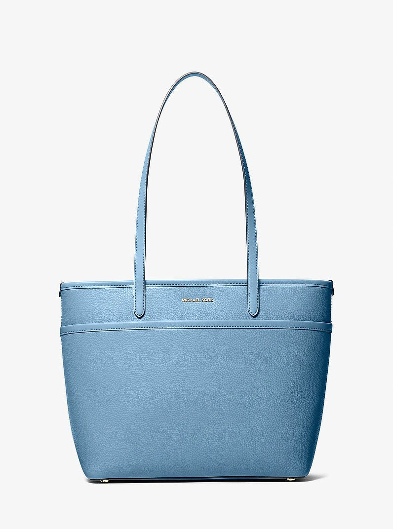 Michael Kors Marlowe Medium Pebbled Leather Pocket Tote Bag CHAMBRAY