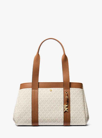 Romee Large Signature Logo and Leather Tote Bag Vanilla-Acorn Vanilla-Acorn