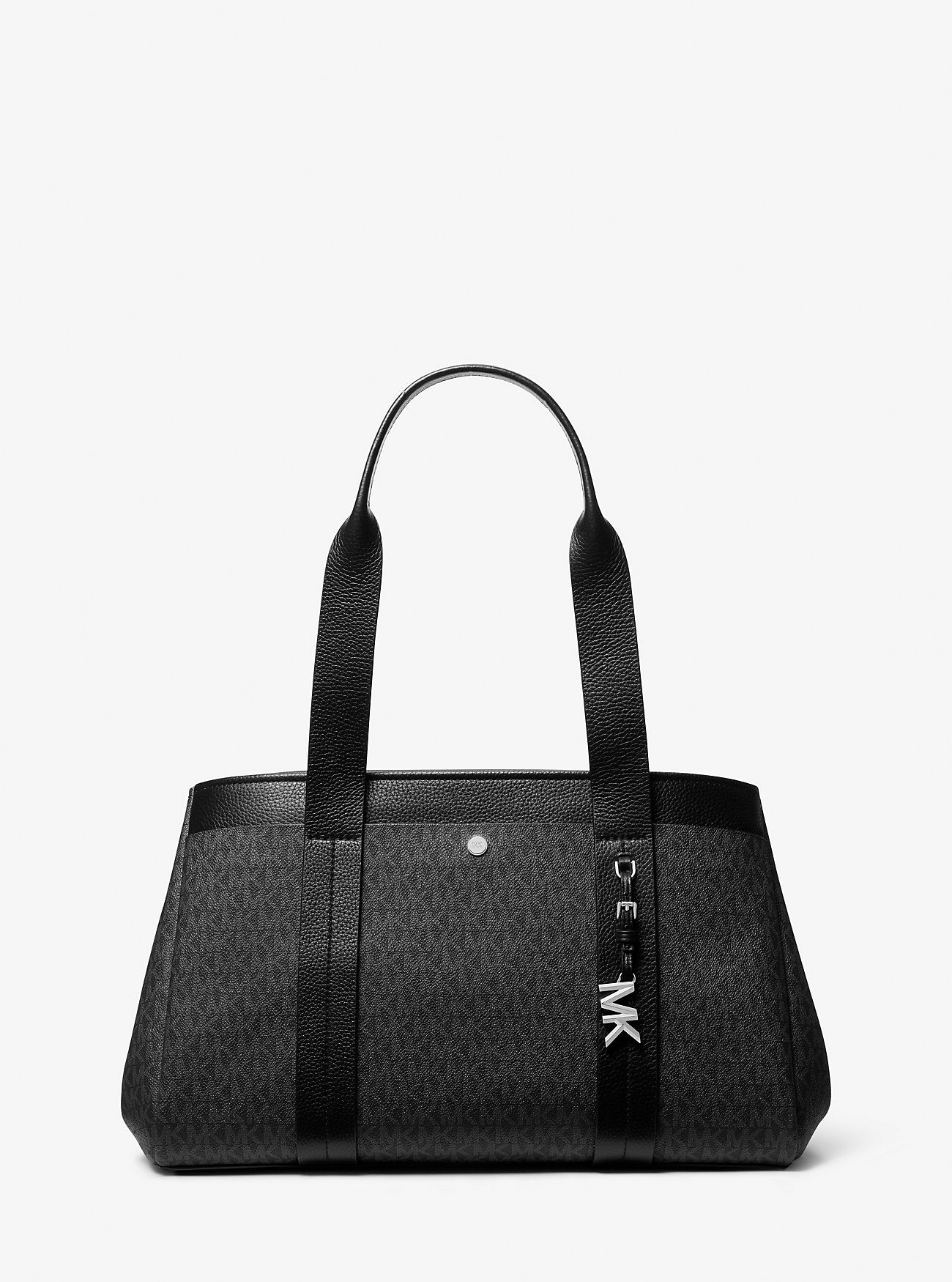 Romee Large Signature Logo and Leather Tote Bag Black Black