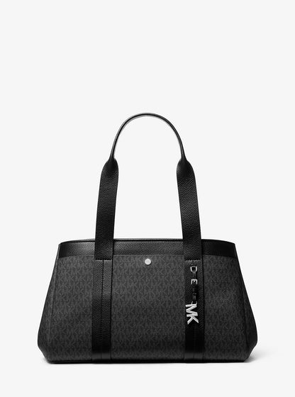 Romee Large Signature Logo and Leather Tote Bag Black Black