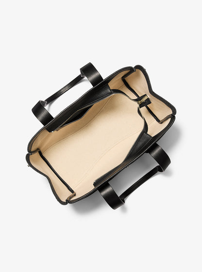 Romee Large Signature Logo and Leather Tote Bag Black Black