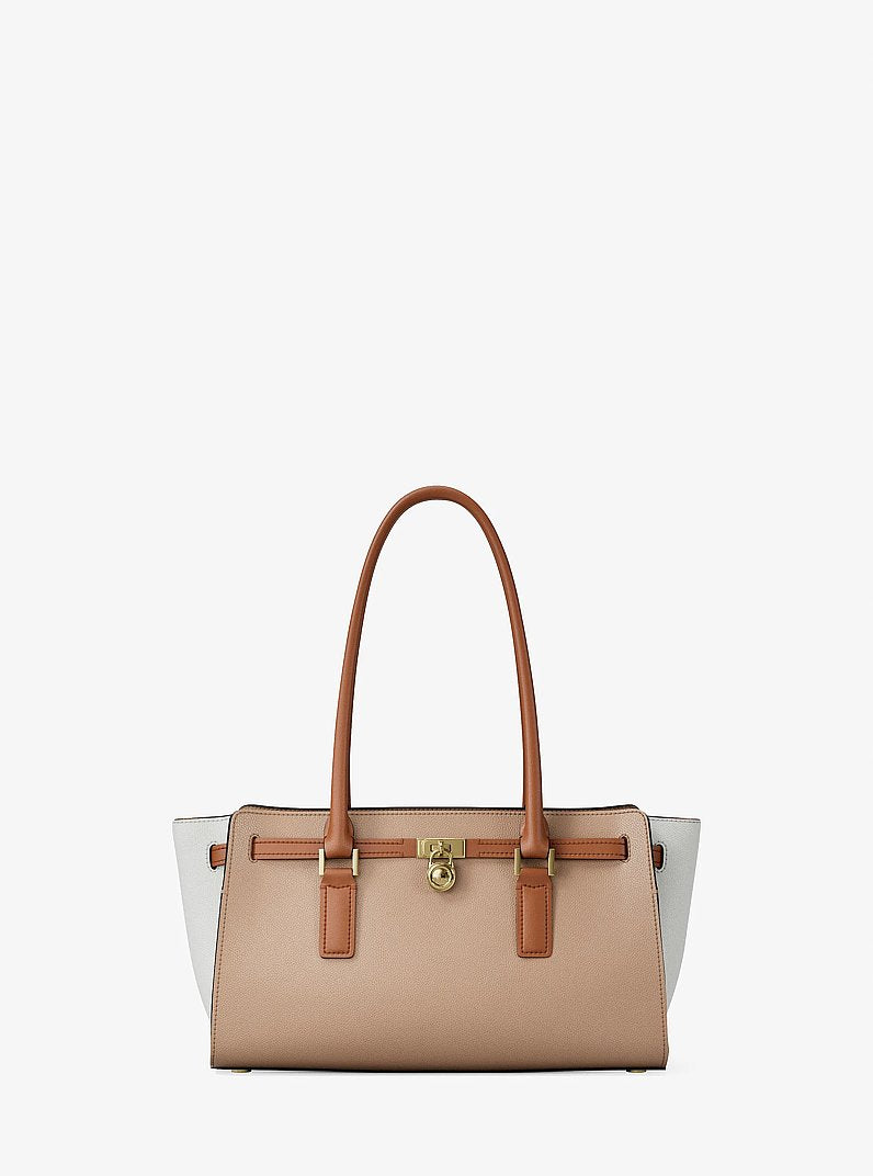 Michael Kors Hamilton Small Color-Blocked Leather Satchel KHAKI MULTI