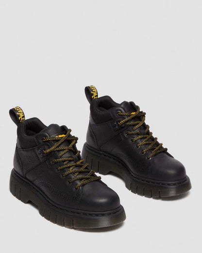 Dr. Martens Woodard Grizzly Leather Low Casual Boots Black - Womens