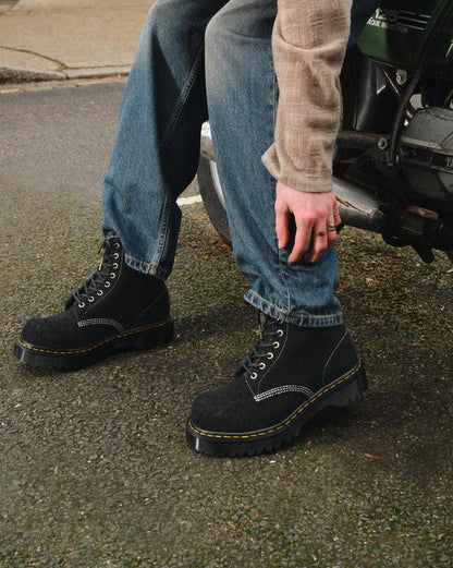 Dr Martens 1460 Made In England Emboss Suede Lace Up Boots - Black