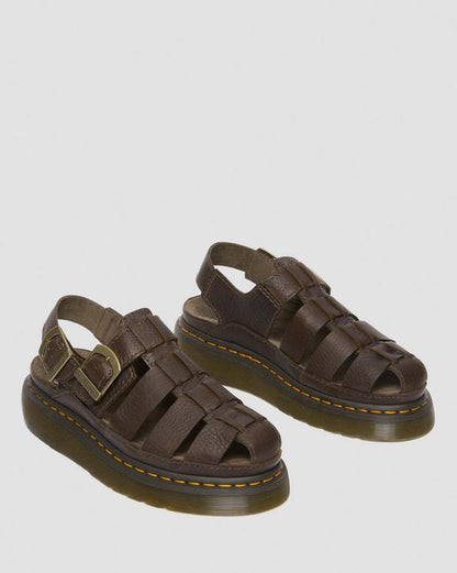 Dr Martens Wrenlie Grizzly Leather Fisherman Sandals - Dark Brown