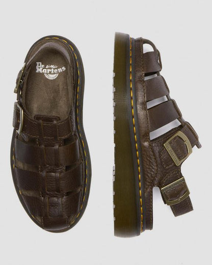 Dr Martens Wrenlie Grizzly Leather Fisherman Sandals - Dark Brown