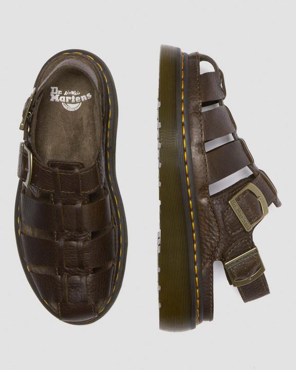Dr Martens Wrenlie Grizzly Leather Fisherman Sandals - Dark Brown