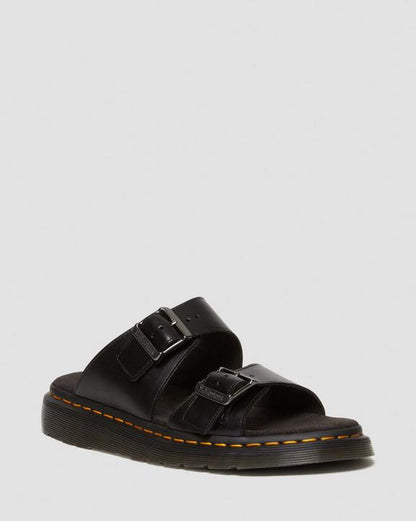 Dr Martens Josef Analine Leather Buckle Slide Sandals - Black