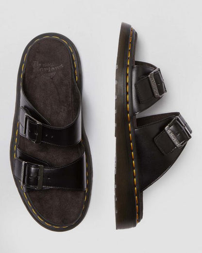 Dr Martens Josef Analine Leather Buckle Slide Sandals - Black