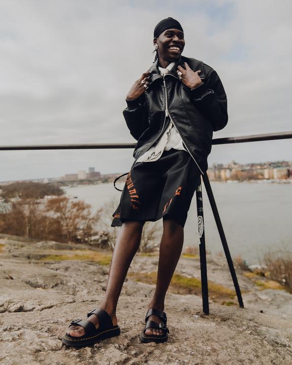 Dr Martens Josef Analine Leather Buckle Slide Sandals - Black