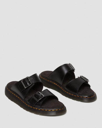 Dr Martens Josef Analine Leather Buckle Slide Sandals - Black