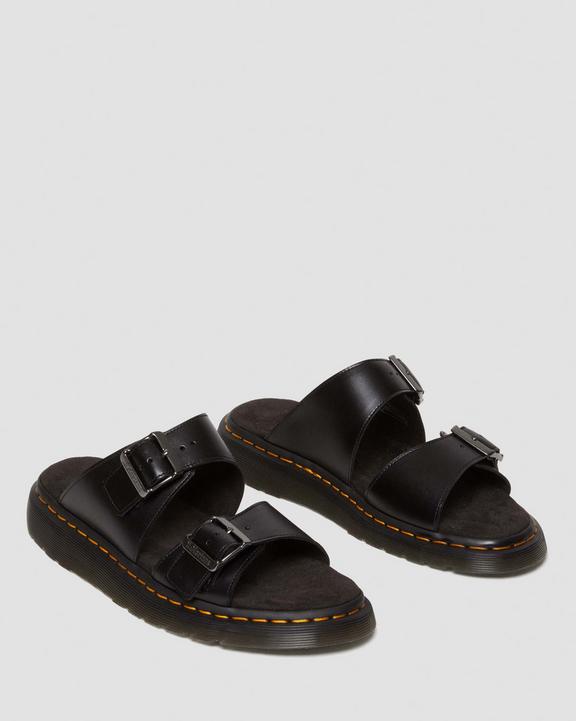 Dr Martens Josef Analine Leather Buckle Slide Sandals - Black