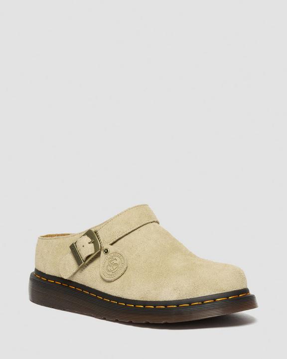Dr. Martens Isham Desert Oasis Suede Mules Parchment Beige - Womens