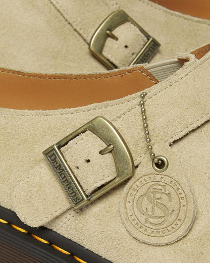 Dr. Martens Isham Desert Oasis Suede Mules Parchment Beige - Womens