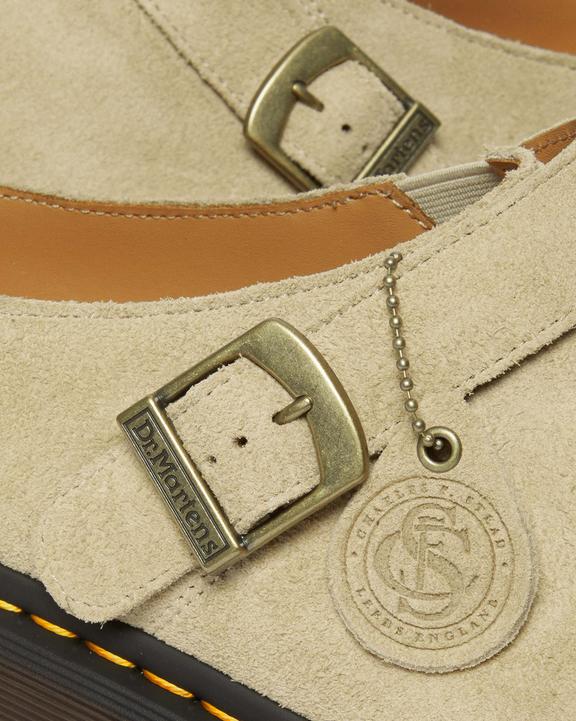 Dr. Martens Isham Desert Oasis Suede Mules Parchment Beige - Womens