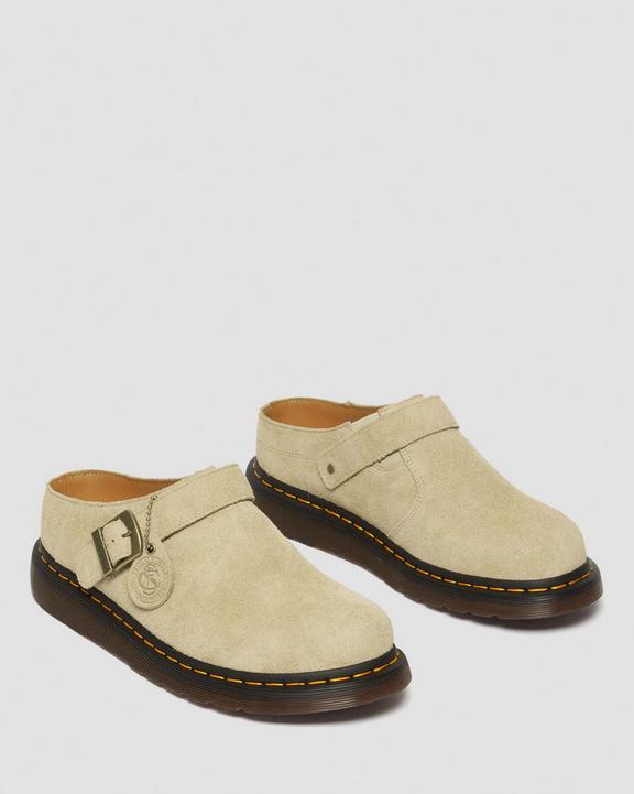 Dr. Martens Isham Desert Oasis Suede Mules Parchment Beige - Womens