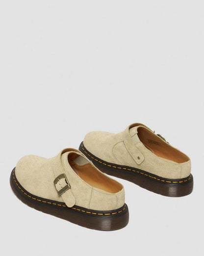 Dr. Martens Isham Desert Oasis Suede Mules Parchment Beige - Womens