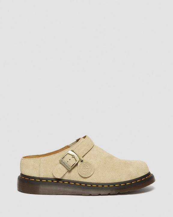 Dr. Martens Isham Desert Oasis Suede Mules Parchment Beige - Womens