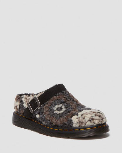 Dr. Martens Isham Crochet Wool Suede Mules Black - Mens