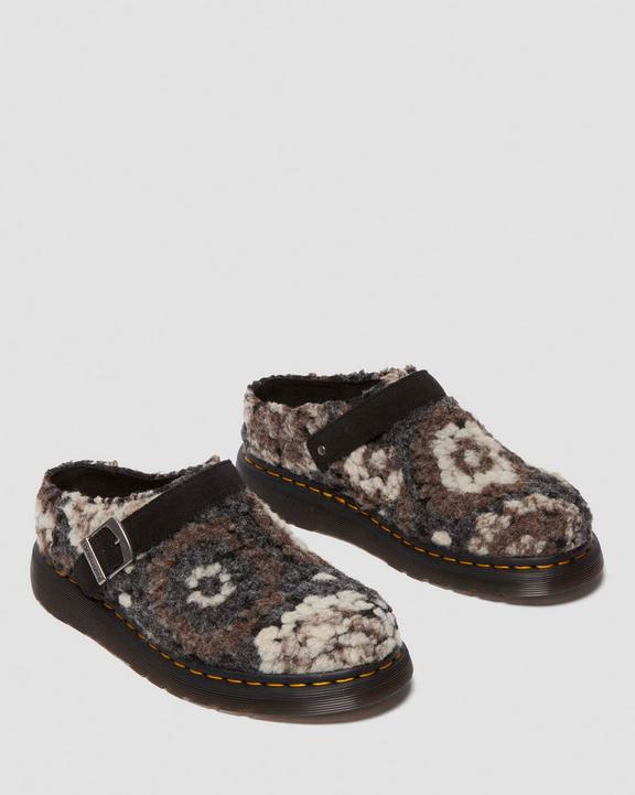 Dr. Martens Isham Crochet Wool Suede Mules Black - Mens