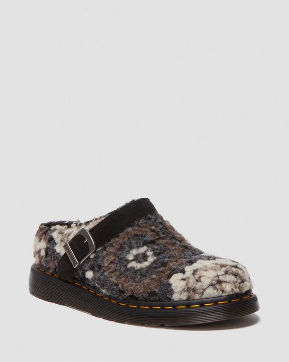 Dr. Martens Isham Crochet Wool Suede Mules Black - Womens