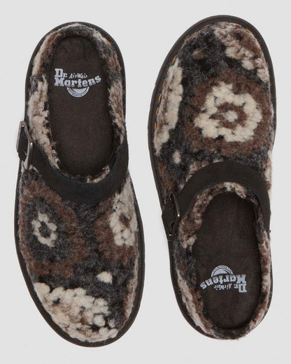 Dr. Martens Isham Crochet Wool Suede Mules Black - Womens