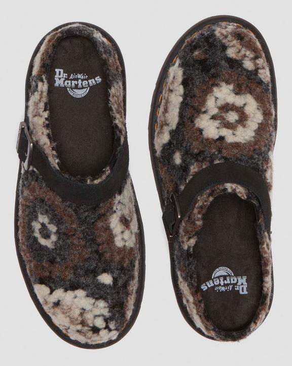 Dr. Martens Isham Crochet Wool Suede Mules Black - Womens