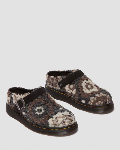 Dr. Martens Isham Crochet Wool Suede Mules Black - Womens