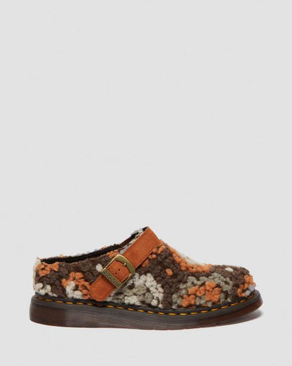 Dr. Martens Isham Crochet Wool Suede Mules Tan - Womens