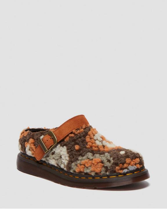 Dr. Martens Isham Crochet Wool Suede Mules Tan - Womens
