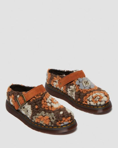 Dr. Martens Isham Crochet Wool Suede Mules Tan - Womens