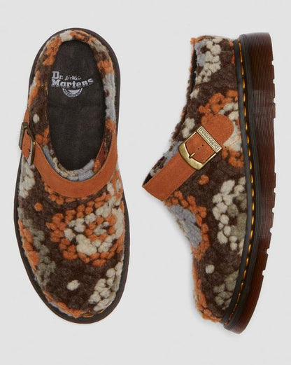 Dr. Martens Isham Crochet Wool Suede Mules Tan - Womens