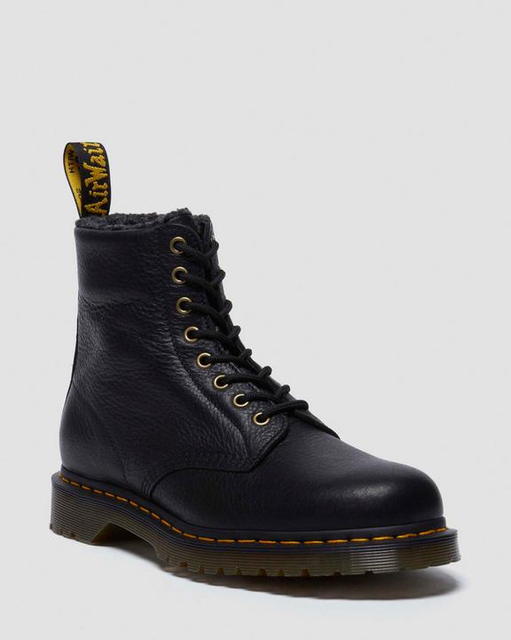 1460 Faux Fur Lined Grizzly Leather Lace Up Boots - Black - Mens