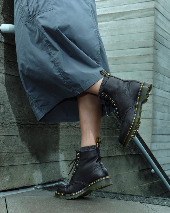 Dr. Martens 1460 Faux Fur Lined Grizzly Leather Lace Up Boots Black - Womens