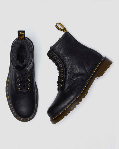 1460 Faux Fur Lined Grizzly Leather Lace Up Boots - Black - Mens