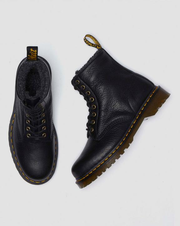 1460 Faux Fur Lined Grizzly Leather Lace Up Boots - Black - Mens