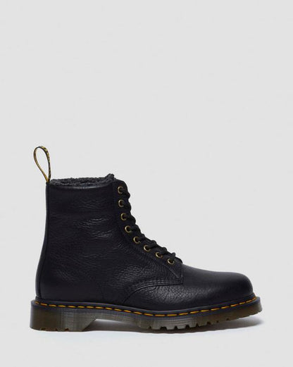 1460 Faux Fur Lined Grizzly Leather Lace Up Boots - Black - Mens