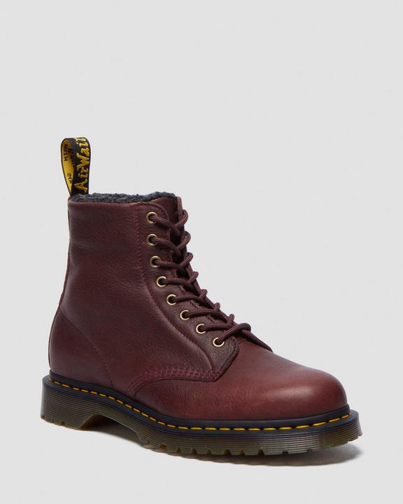 Dr. Martens 1460 Faux Fur Lined Grizzly Leather Lace Up Boots Cherry Red - Womens