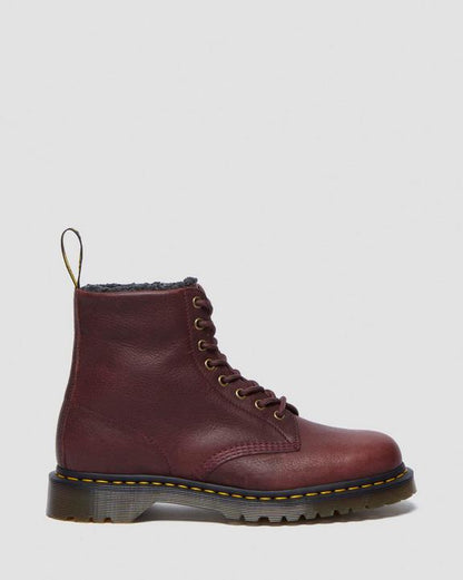 Dr. Martens 1460 Faux Fur Lined Grizzly Leather Lace Up Boots Cherry Red - Mens