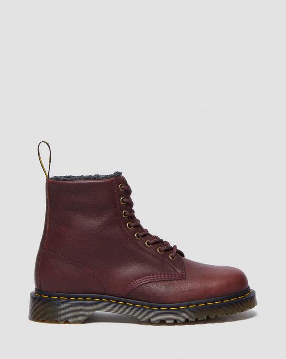 Dr. Martens 1460 Faux Fur Lined Grizzly Leather Lace Up Boots Cherry Red - Mens